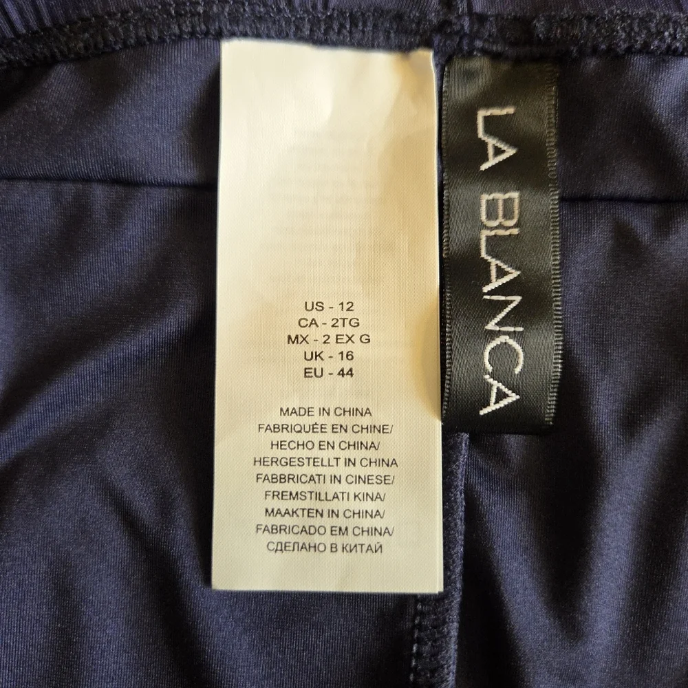 NEW LA BLANCA Size 12 Island Goddess Navy Blue Ruched Waist Hipster Swim Bottoms